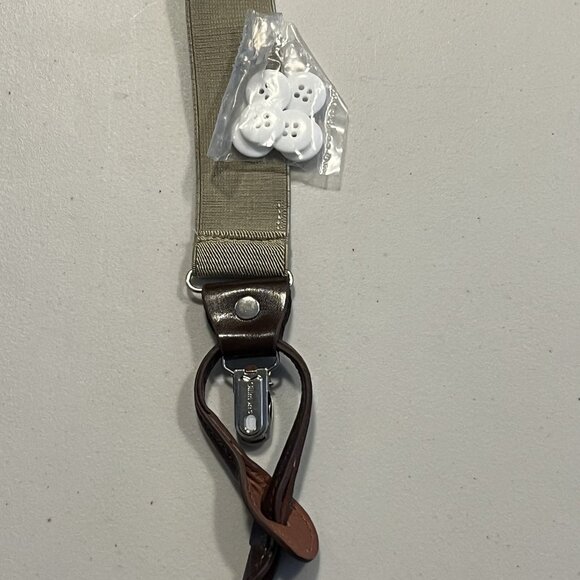 NWT Men’s Roundtree & Yorke Dress Suspenders Y Back Beige Tan Silver Clip On - Picture 5 of 7